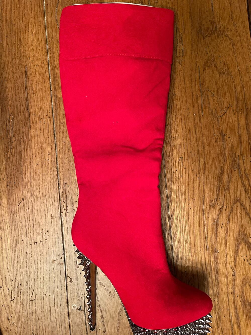 Kush Kouture Knee Hi Red 2" Spiked Platform 6" Stiletto High Heel Boots - 8.5 SZ